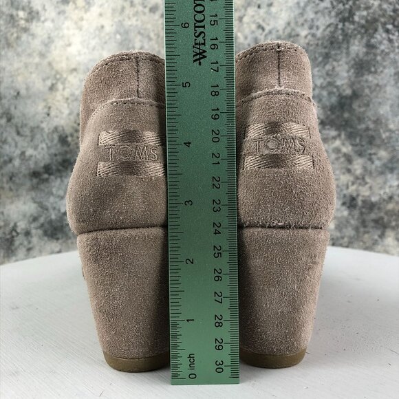 Toms Women's Size 6.5 Desert Taupe Brown Suede High Heel Wedge Ankle Booties - Picture 8 of 13
